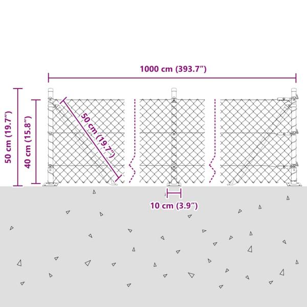 Kettenzaun mit 7 Flanschpfosten 0.4x10 m verzinkter Stahl