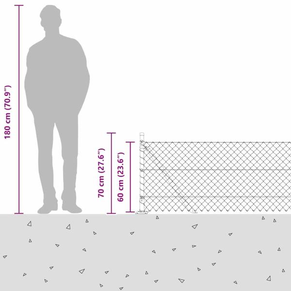 Drahtzaun mit 7 Flanschpfosten 0.6x10 m Verzinkter Stahl