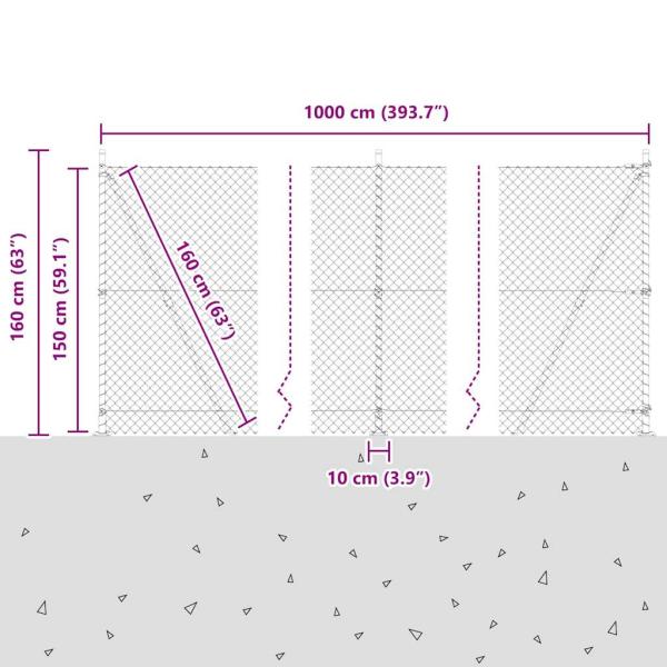 Kettengliedzaun mit 7 Flanschpfosten 1,5x10 m aus galvanisiertem Stahl