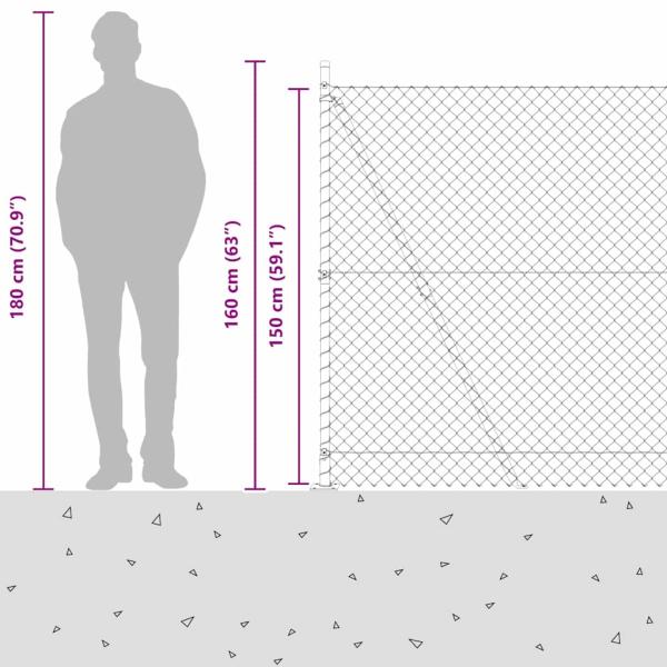 Kettengliedzaun mit 7 Flanschpfosten 1,5x10 m aus galvanisiertem Stahl