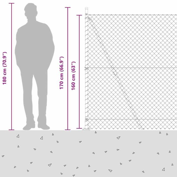Kettenzaun mit 7 Flanschpfosten 1,6x10 m verzinkter Stahl