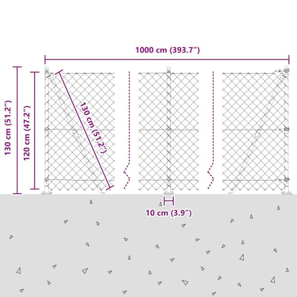 Kettengliedzaun mit Betonbasis 10 x 1,2 m Grün Netz