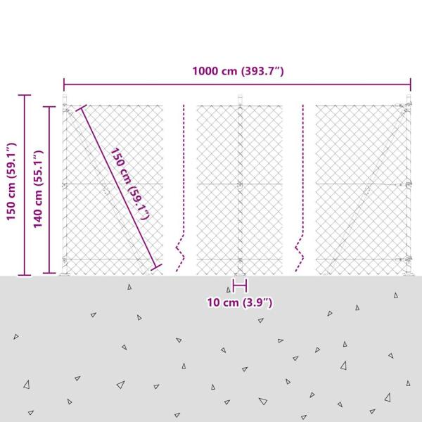 Kettenzaun mit 7 Flanschpfosten 1,4x10 m Verzinkter Stahl