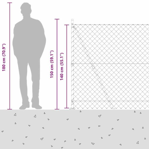 Kettenzaun mit 7 Flanschpfosten 1,4x10 m Verzinkter Stahl