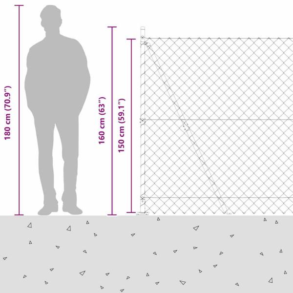 Kettenzaun mit 7 Flanschpfosten 1,5 x 10 m aus verzinktem Stahl