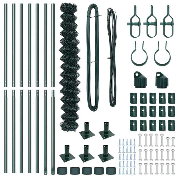 Maschendrahtzaun mit 7 Flanschpfosten 1,6x10 m Verzinkter Stahl