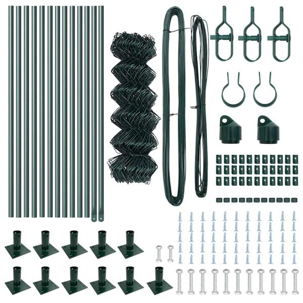 Kettenzaun mit 13 Flanschpfosten 0.4 x 25 m verzinkter Stahl