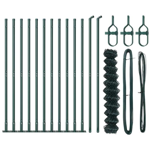 Kettengitterzaun mit 13 Flanschpfosten 1x25 m Verzinkter Stahl