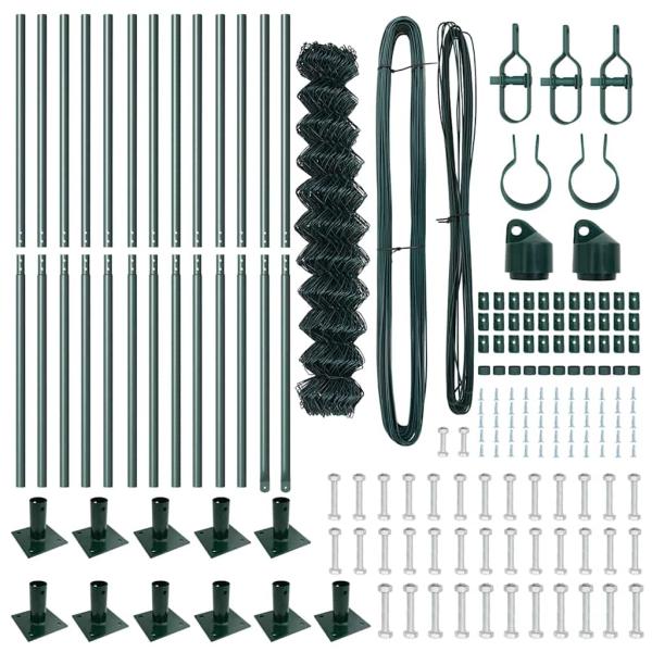 Kettengitterzaun mit 13 Flanschpfosten 1x25 m Verzinkter Stahl