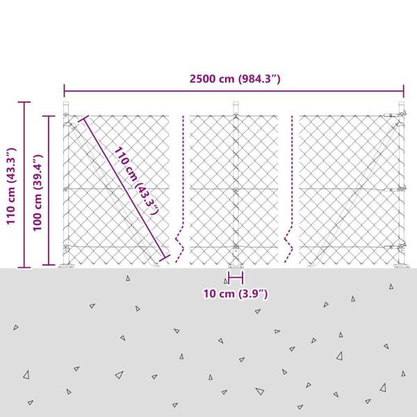 Kettengliedzaun mit Betonbasis 1 x 25 m PVC-beschichteter Stahl