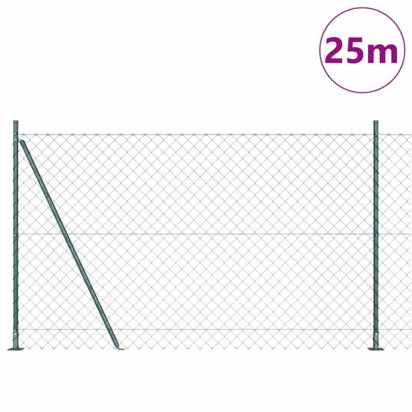 Kettengliedzaun mit 13 Flanschpfosten 1,4x25 m aus galvanisiertem Stahl