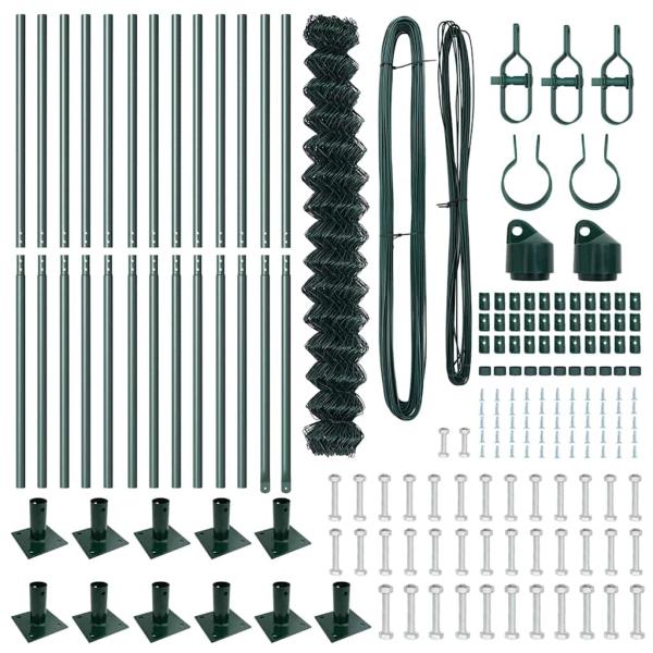 Kettengliedzaun mit 13 Flanschpfosten 1,4x25 m aus galvanisiertem Stahl