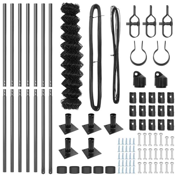 Kettengliedzaun mit 7 Flanschposten 0,8x10 m aus galvanisiertem Stahl