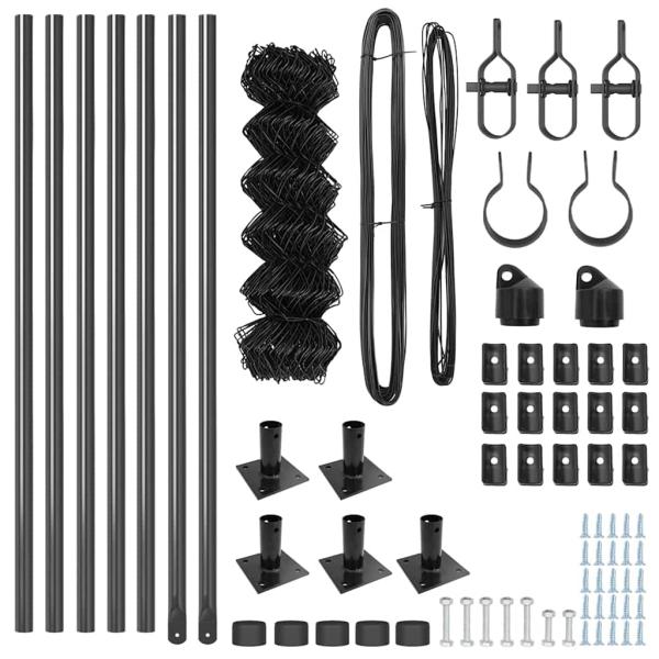 Kettengliedzaun mit 7 Flanschpfosten 0.4x10 m verzinkter Stahl