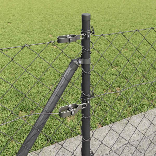 Kettenzaun mit 7 Flanschpfosten 0.6x10 m verzinkter Stahl