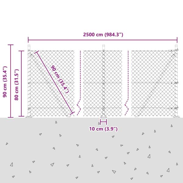 Kettengliedzaun mit 13 Flanschpfosten 0,8x25 m verzinkter Stahl