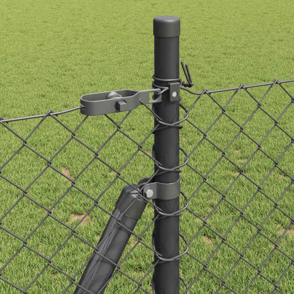 Kettengliedzaun mit 13 Flanschpfosten 0,8x25 m verzinkter Stahl