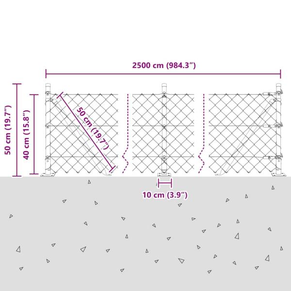 Kettengitterzaun mit 13 Flanschpfosten 0.4 x 25 m Verzinkter Stahl