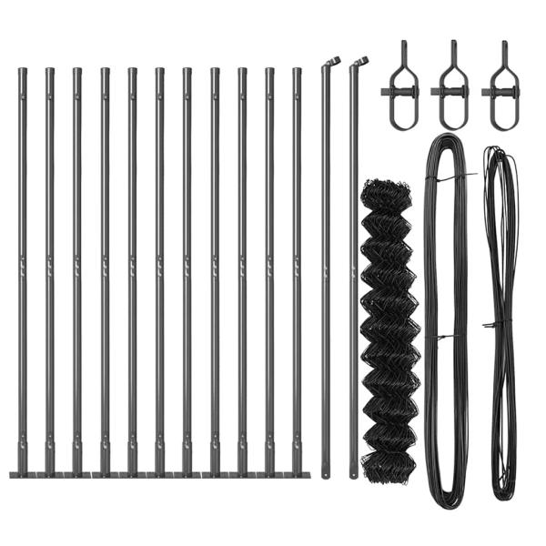 Maschendrahtzaun Set mit 2 Grau Metall, Kunststoff 25 x 0.8 m