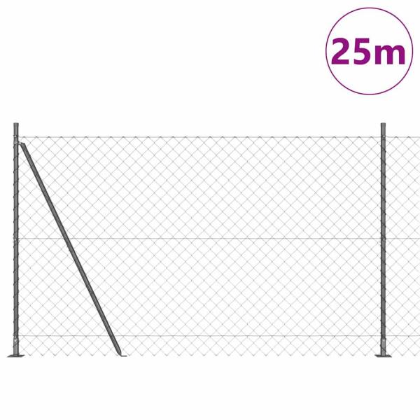 Kettenzaun Set aus 2 Grau Pulverbeschichteter Stahl 25 x 1,5 m