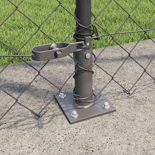 Kettenzaun Set aus 2 Grau Pulverbeschichteter Stahl 25 x 1,5 m