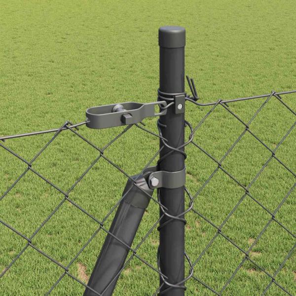 Kettenzaun Set aus 2 Grau Pulverbeschichteter Stahl 25 x 1,5 m