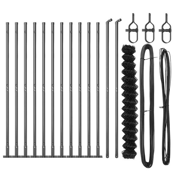 Kettenzaun Set aus 2 Grau Pulverbeschichteter Stahl 25 x 1,5 m
