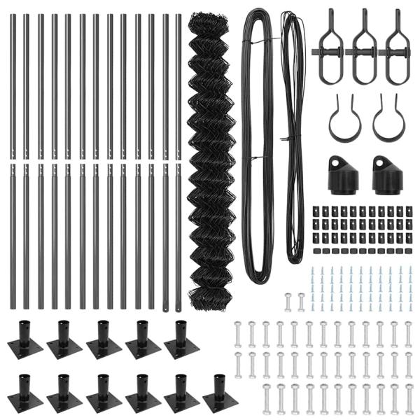 Kettenzaun Set aus 2 Grau Pulverbeschichteter Stahl 25 x 1,5 m
