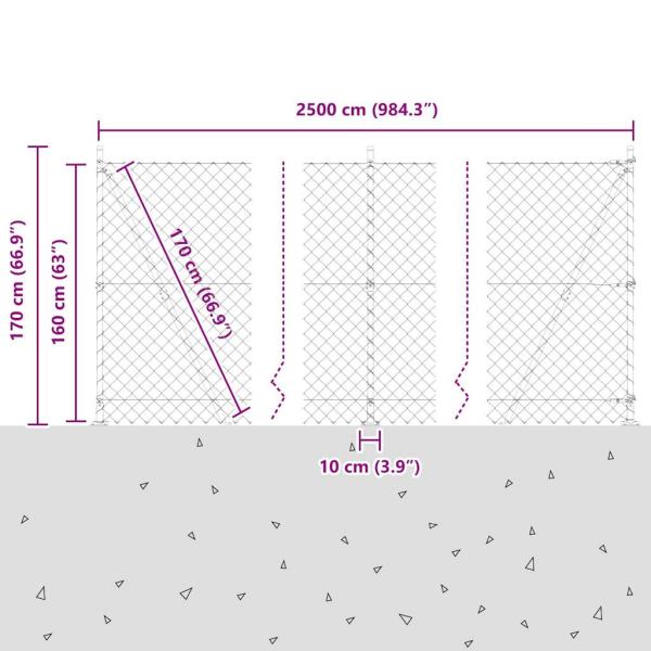 Maschendrahtzaun mit Betonsockel 25 x 1,6 m Grau Netz