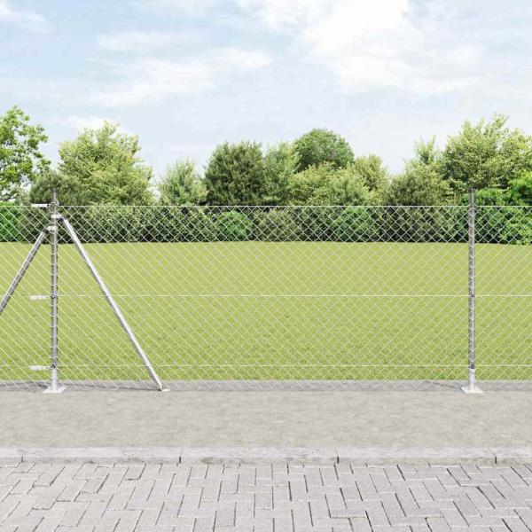 ARDEBO.de - Kettengliedzaun mit 7 Flanschpfosten 0.8x10 m Verzinkter Stahl