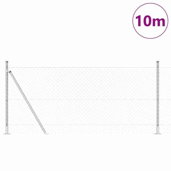 Kettengliedzaun mit 7 Flanschpfosten 0.8x10 m Verzinkter Stahl