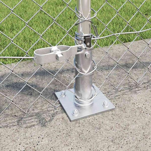 Kettengliedzaun mit 7 Flanschpfosten 0.8x10 m Verzinkter Stahl
