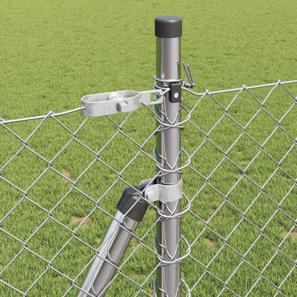 Kettengitterzaun mit 7 Flanschpfosten 1x10 m Verzinkter Stahl