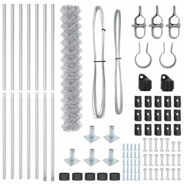 Drahtzaun mit 7 Flanschpfosten 1,6x10 m Galvanisierter Stahl