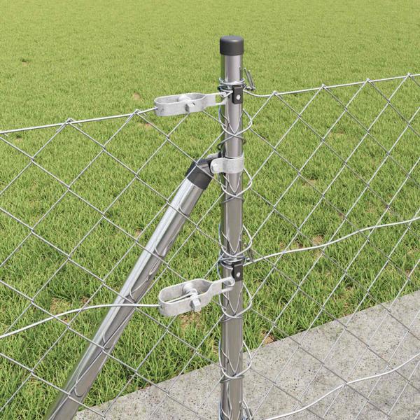 Kettenzaun mit 7 Flanschpfosten 0,6 x 10 m aus galvanisiertem Stahl