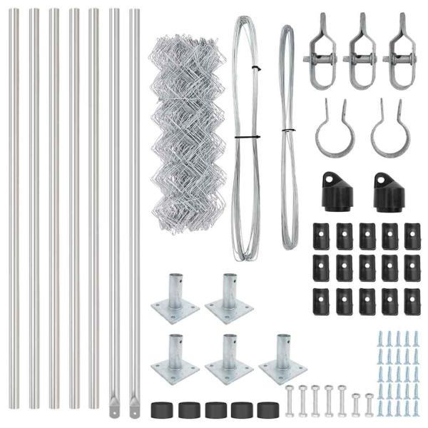 Kettenzaun mit 7 Flanschpfosten 0,6 x 10 m aus galvanisiertem Stahl