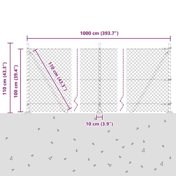 Kettengliedzaun mit Betonbasis 10 x 1 m Verzinkter Stahl Silber