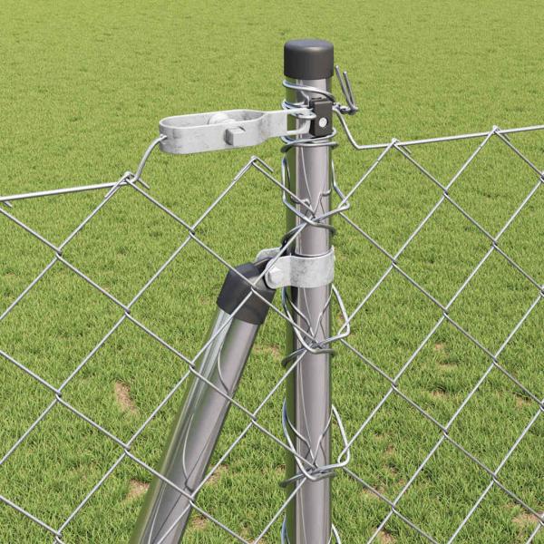 Kettengliedzaun mit 7 Flanschpfosten 1,2x10 m verzinkter Stahl