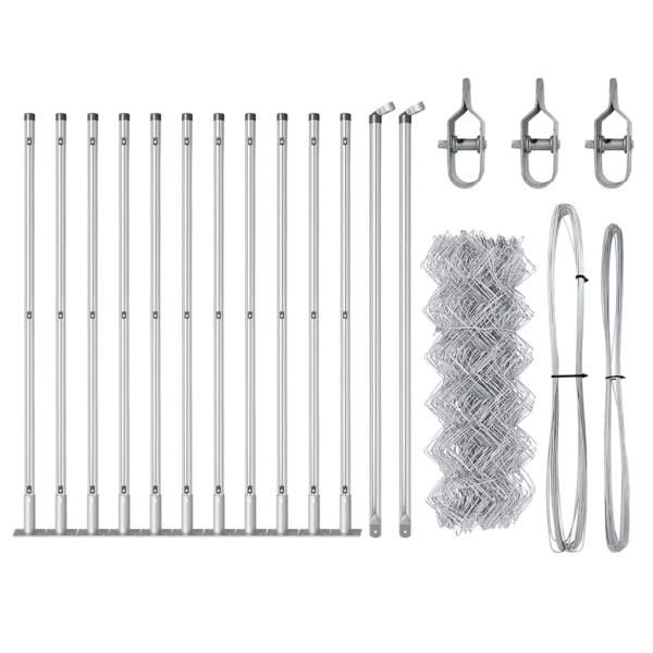 Kettenlinkzaun mit 13 Flanschpfosten 0,4 x 25 m verzinkter Stahl