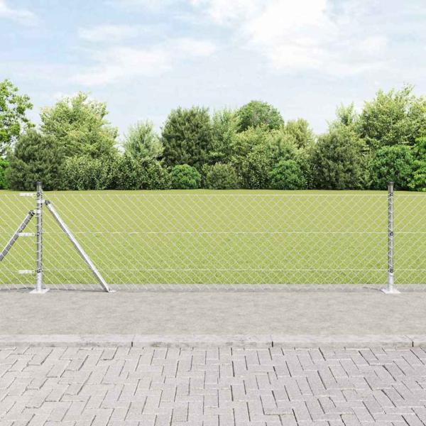 ARDEBO.de - Maschendrahtzaun mit 13 Flanschpfosten 0.6x25 m Verzinkter Stahl