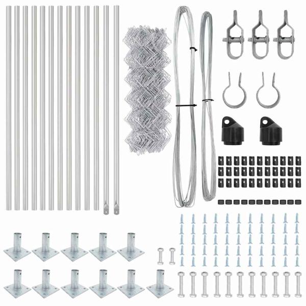 Maschendrahtzaun mit 13 Flanschpfosten 0.6x25 m Verzinkter Stahl