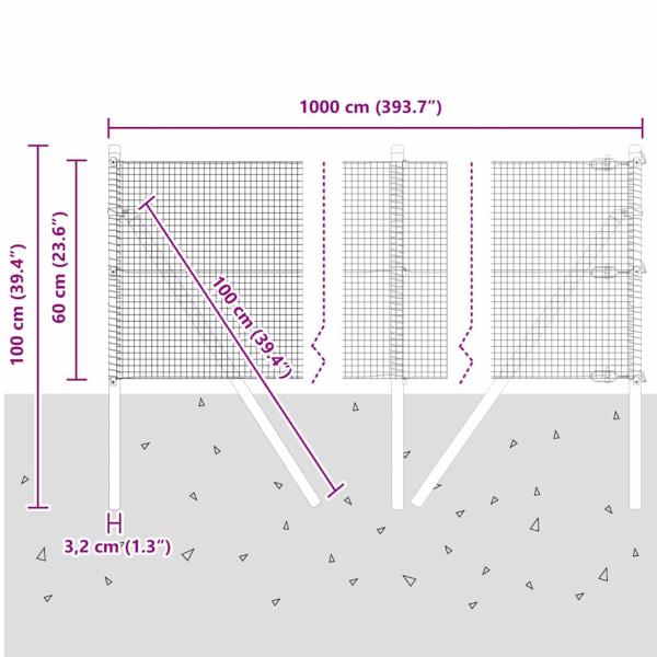 Geschweißter Drahtzaun mit 7 Pfosten 0.6x10 m Verzinkter Stahl