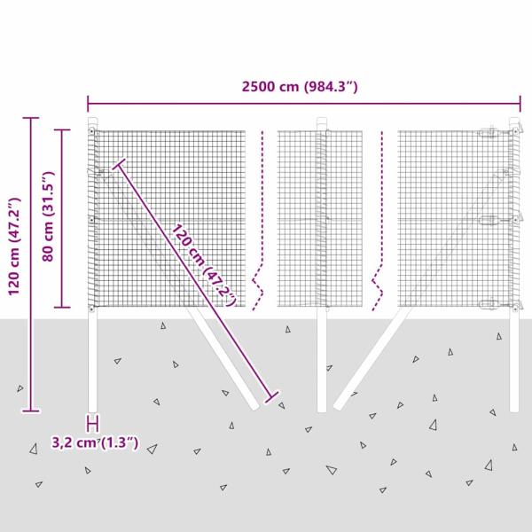 Geschweißter Drahtzaun mit 13 Pfählen 0,8 x 25 m Verzinkter Stahl