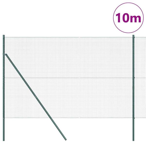 Geschweißter Drahtzaun mit 7 Pfosten Grün 1,6x10 m Stahl