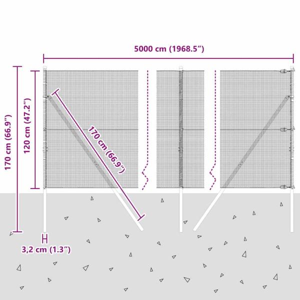 Geschweißter Drahtzaun mit 13 Pfosten Grün 1,2x50 m Stahl