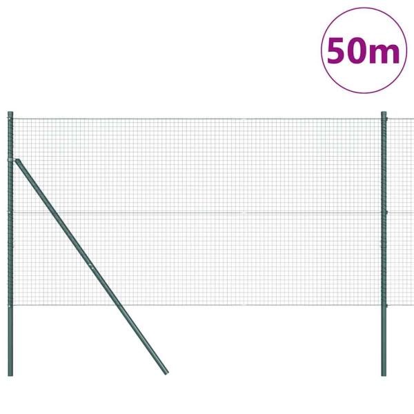 Geschweißter Drahtzaun mit 13 Pfosten Grün 1,4x50 m Stahl
