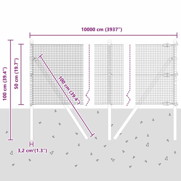 Geschweißter Drahtzaun mit 13 Pfosten Grün 0,5x100 m Stahl
