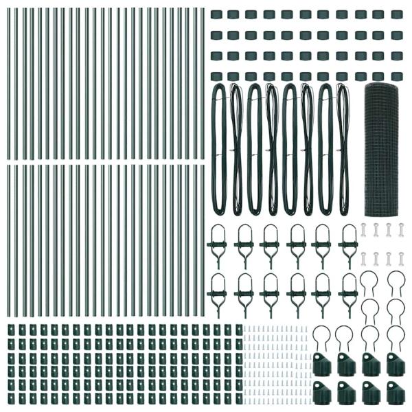 Geschweißter Drahtzaun mit 13 Pfosten Grün 0,8x100 m Stahl