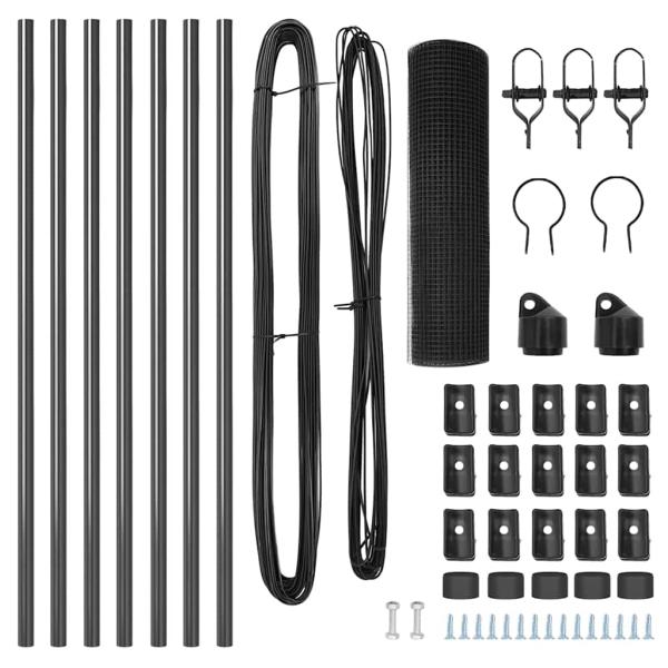 Zaunpfosten Set Set mit 2 Grau Metall, PVC-beschichteter Draht