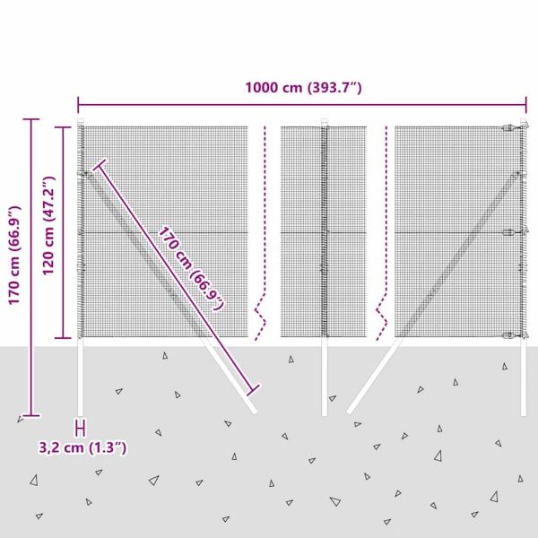 Geschweißter Drahtzaun mit 7 Pfosten Grau 1,2x10 m Stahl